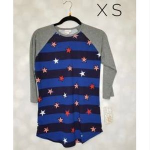 Lularoe Randy XS American July 4th Stars 3/4 length sleeve tshirt top NWT $35